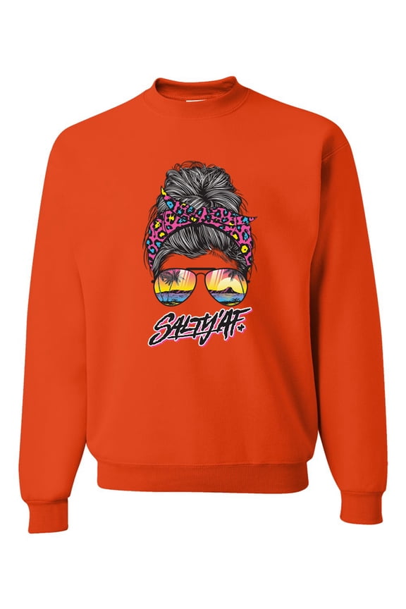 Messy Bun Salty AF | Cool Neon Leopard Print Bandana | Fashion Unisex Crewneck Sweatshirt, Orange, M