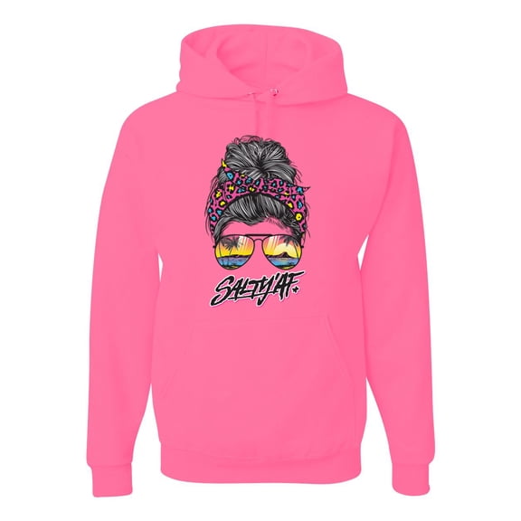 Messy Bun Salty AF | Cool Neon Leopard Print Bandana | Fashion Unisex Hoodie Sweatshirt, Neon Pink, 2XL