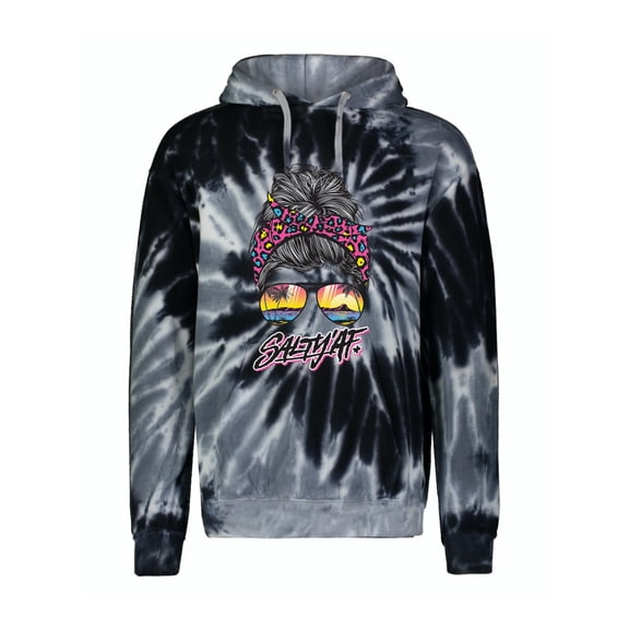 Messy Bun Salty AF | Cool Neon Leopard Print Bandana | Fashion Unisex Hoodie Sweatshirt, Spiral Black, M