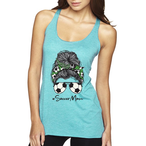 Messy Bun Soccer Life | Mom Life Game Day Vibes Sports Lover | Mother's Day Sports Tri-Blend Racerback Sleeveless Top, Tahiti Blue, XL