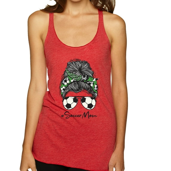 Messy Bun Soccer Life | Mom Life Game Day Vibes Sports Lover | Mother's Day Sports Tri-Blend Racerback Sleeveless Top, Vintage Red, M