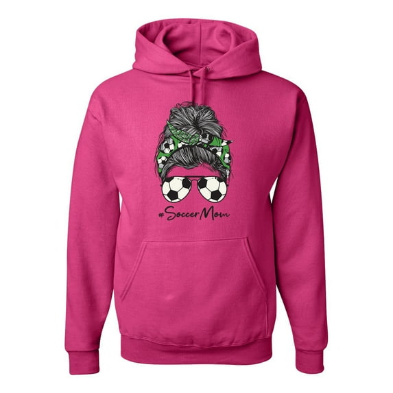 Messy Bun Soccer Life | Mom Life Game Day Vibes Sports Lover | Mother's Day Sports Unisex Hoodie Sweatshirt, Fuschia, 3XL