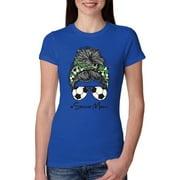 Messy Bun Soccer Life | Mom Life Game Day Vibes Sports Lover | Mother's Day Sports Womens Slim Fit Junior Tee, Royal, M