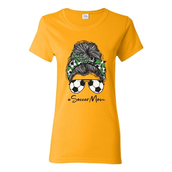 Messy Bun Soccer Life | Mom Life Game Day Vibes Sports Lover | Mother's Day Sports Womens T-Shirt, Gold, XL