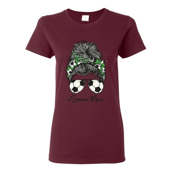 Messy Bun Soccer Life | Mom Life Game Day Vibes Sports Lover | Mother's Day Sports Womens T-Shirt, Maroon, XL