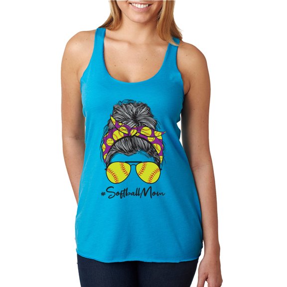 Messy Bun Softball Mom Life Game Day Vibes Sports Lover | Mother's Day Sports Tri-Blend Racerback Sleeveless Top, Vintage Turquoise, S