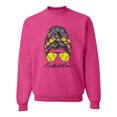 thumbnail image 1 of Messy Bun Softball Mom Life Game Day Vibes Sports Lover | Mother's Day Sports Unisex Crewneck Sweatshirt, Fuschia, XL, 1 of 5