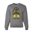 thumbnail image 1 of Messy Bun Softball Mom Life Game Day Vibes Sports Lover | Mother's Day Sports Unisex Crewneck Sweatshirt, Heather Grey, L, 1 of 5