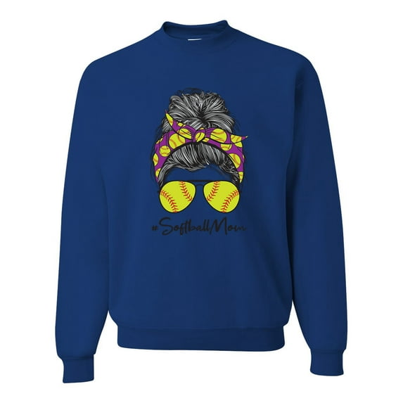 Messy Bun Softball Mom Life Game Day Vibes Sports Lover | Mother's Day Sports Unisex Crewneck Sweatshirt, Royal, 2XL