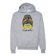 thumbnail image 1 of Messy Bun Softball Mom Life Game Day Vibes Sports Lover | Mother's Day Sports Unisex Hoodie Sweatshirt, Heather Grey, 2XL, 1 of 5