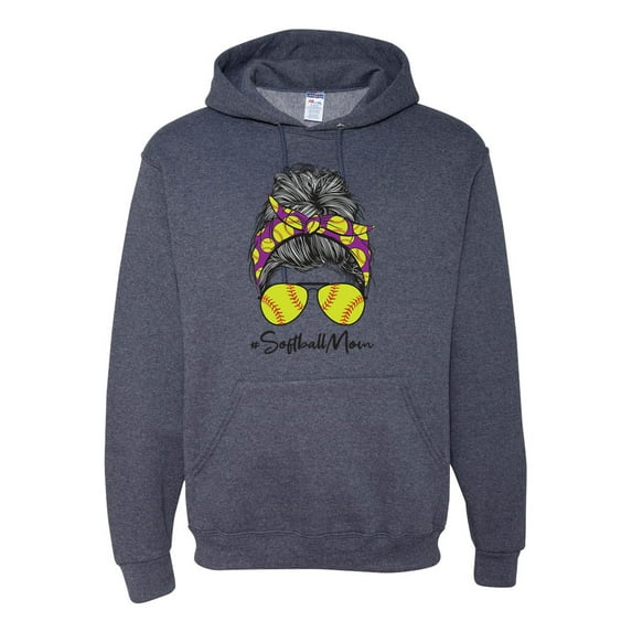 Messy Bun Softball Mom Life Game Day Vibes Sports Lover | Mother's Day Sports Unisex Hoodie Sweatshirt, Vintage Heather Navy, 2XL
