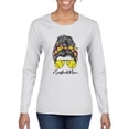 thumbnail image 1 of Messy Bun Softball Mom Life Game Day Vibes Sports Lover | Mother's Day Sports Womens Long Sleeve T-Shirt, White, 2XL, 1 of 5