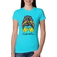 thumbnail image 1 of Messy Bun Softball Mom Life Game Day Vibes Sports Lover | Mother's Day Sports Womens Slim Fit Junior Tee, Tahiti Blue, S, 1 of 5
