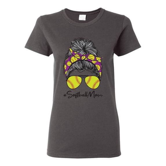 Messy Bun Softball Mom Life Game Day Vibes Sports Lover | Mother's Day Sports Womens T-Shirt, Charcoal, 2XL