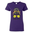 thumbnail image 1 of Messy Bun Softball Mom Life Game Day Vibes Sports Lover | Mother's Day Sports Womens T-Shirt, Purple, XL, 1 of 5