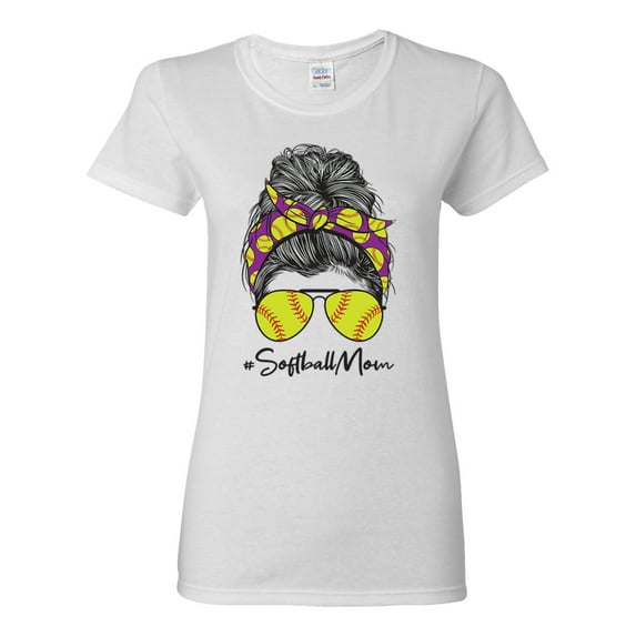 Messy Bun Softball Mom Life Game Day Vibes Sports Lover | Mother's Day Sports Womens T-Shirt, White, L