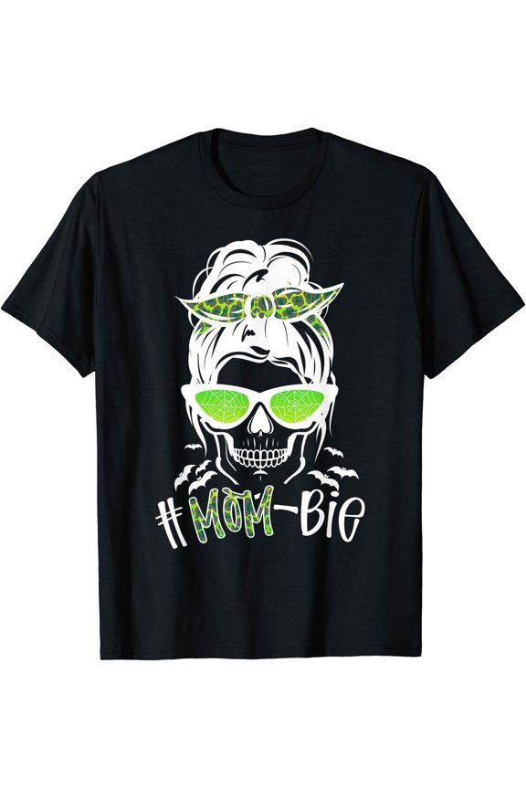 Messy Bun Zombie Mom Funny Halloween Costume Skull T-Shirt, Unisex T-Shirt