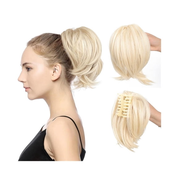 Messy Claw Clip Bun Hair Piece for Women Short Straight High Ponytail Extension Tousled Updo