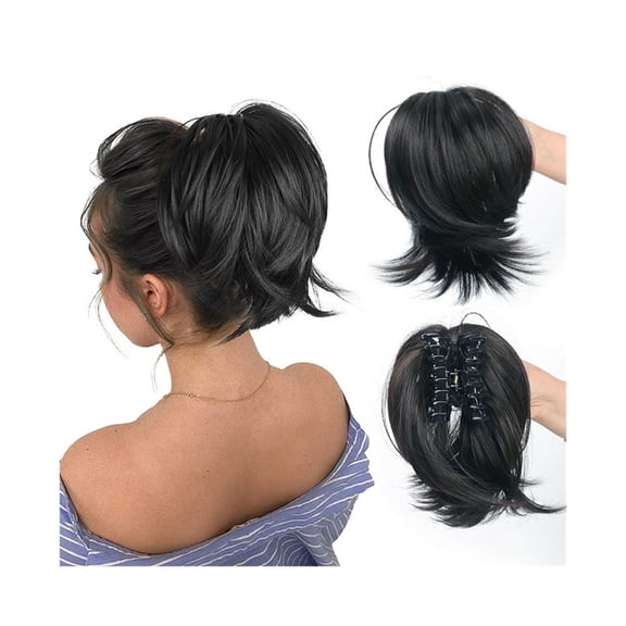 Messy Claw Clip Bun Hair Piece for Women Short Straight High Ponytail Extension Tousled Updo