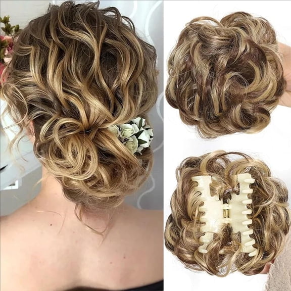 Messy Curly Dish Bun, Claw Clip Messy Bun Hair Piece for Short 𝐇air, Short 𝐌essy Curly Dish Hair 𝐁un Extension for Women (#F)