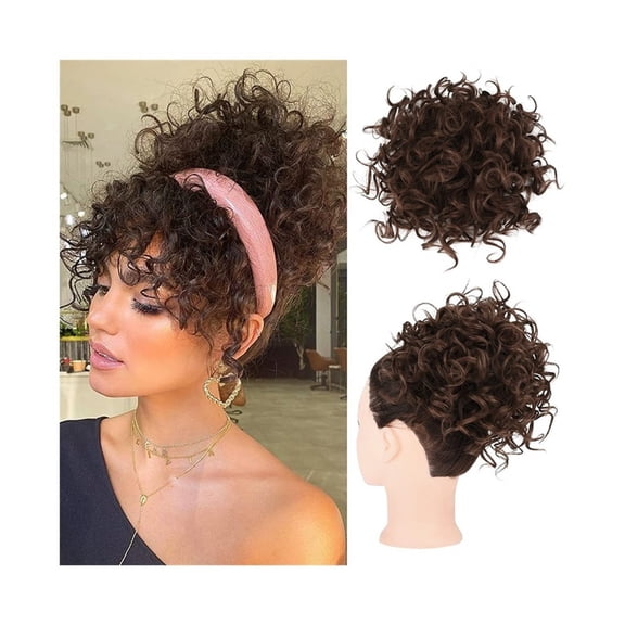Messy Curly Hair Bun Scrunchie Extensions Synthetic Elastic Drawstring Wave Curly Ponytail Hairpiece