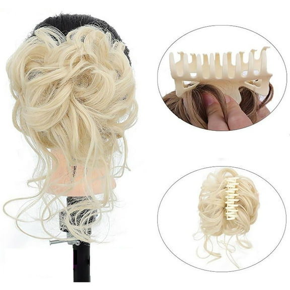 Messy Hair Bun Hairpiece for Women Clip in Claw Hair Pieces Synthetic Chignon Super Long Tousled Updo Hair Bun Extensions Wave Curly Hairpieces for Daily Wear