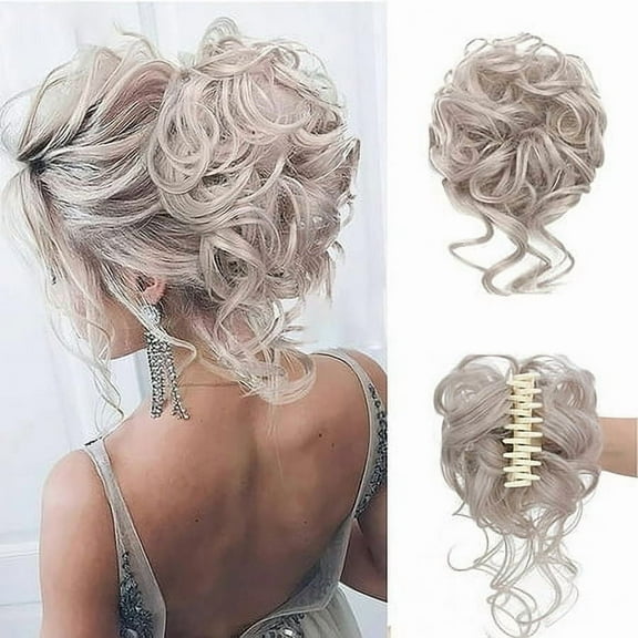 Messy Hair Bun Hairpiece for Women Clip in Claw Hair Pieces Synthetic Chignon Super Long Tousled Updo Hair Bun Extensions Wave Curly Hairpieces for Daily Wear