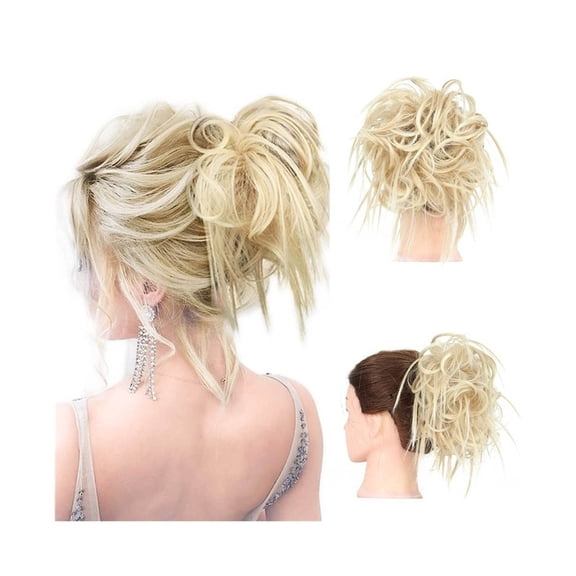 Messy Hair Bun Synthetic Hairpiece with Elastic Band Tousled Updo Scrunchies Extension for Women Girls