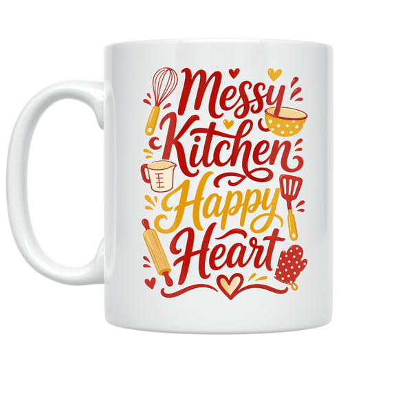 Messy Kitchen Happy Heart - Culinary Creativity Enthusiast - 11 oz Ceramic Coffee Mug