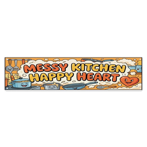 Messy Kitchen Happy Kitchen Funny Vintage Metal Tin Sign Plaque Wall Decor for Cafe, Club, Garden Metal Poster 4x16Inch