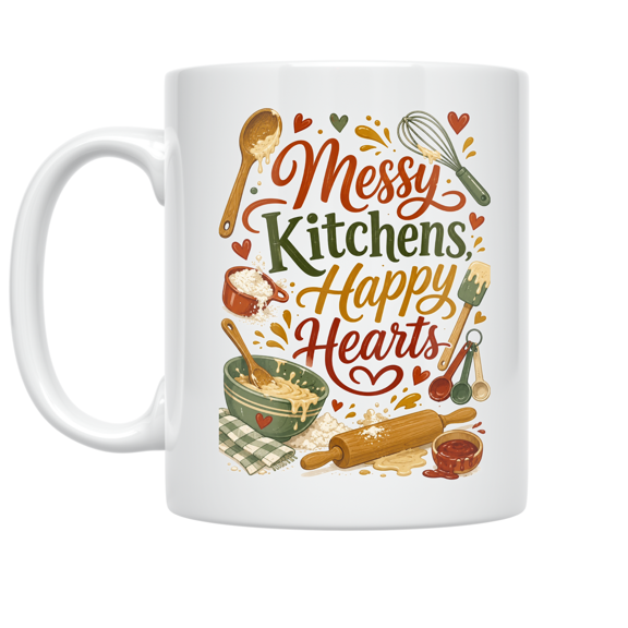 Messy Kitchens Happy Hearts Design - Cooking Enthusiast - 11 oz Ceramic Coffee Mug