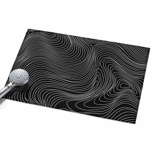 Messy Lines Front Door Rugs 2x3ft Abstract Geometric Black Ocean Waves Washable Rug, Non Slip Indoor Carpet Absorbent Floor Mat for Living Room Bedroom Dining Room