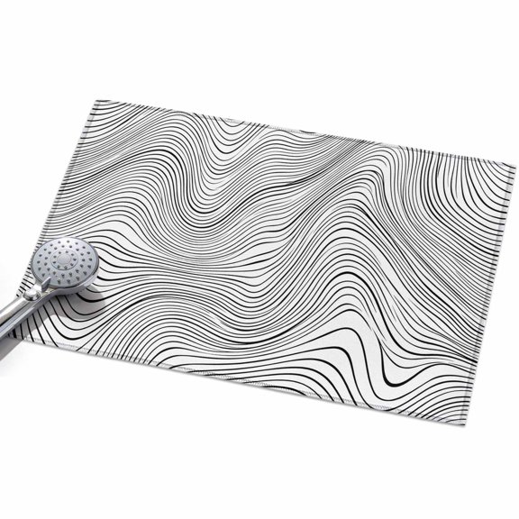 Messy Lines Front Door Rugs 2x3ft Abstract Geometric Black White Ocean Waves Washable Rug, Non Slip Indoor Carpet Absorbent Floor Mat for Living Room Bedroom Dining Room