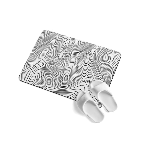 Messy Lines Soft Diatomaceous Earth Mat, Abstract Geometric Black White Ocean Waves Absorbent Bath Mat Non Slip Rubber Backed Quick Dry Doormat Fit Under Door for Bathroom Kitchen 16"x24"