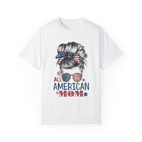 Messy Mom Bun Red White and Blue Shirt, America Comfort Colors Tee