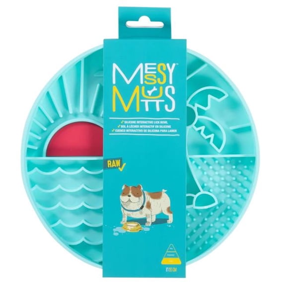 Messy Mutts 628043608344 Silicone Interactive Lick Bowl for Dog, Beach Pattern - Teal