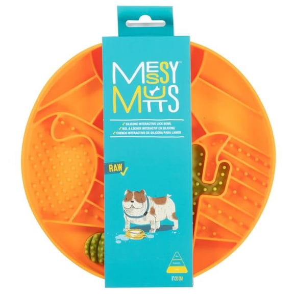 Messy Mutts 628043608368 Silicone Interactive Lick Bowl for Dog, Desert Pattern - Orange