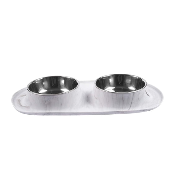 Messy Mutts Double Silicone Feeder with Stainless Bowls | Non-Skid Food Dishes for Dogs | Sizes Available for All Pets | Dog Food Bowls | Large, 3 Cups Per Bowl | Marble