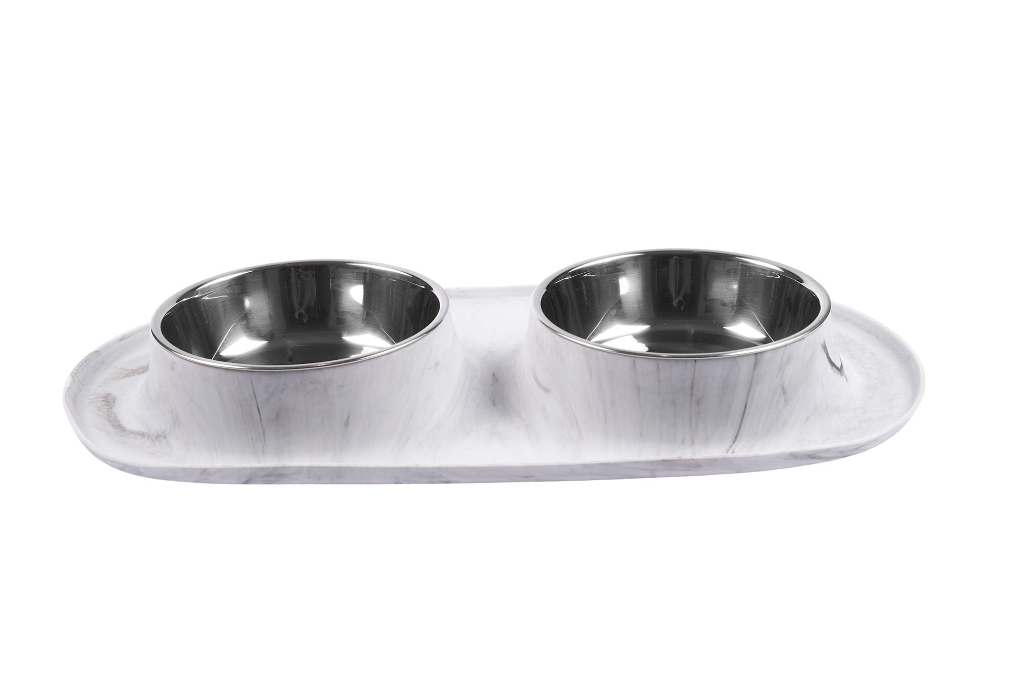 Messy Mutts Double Silicone Feeder with Stainless Bowls | Non-Skid Food Dishes for Dogs | Sizes Available for All Pets | Dog Food Bowls | Large, 3 Cups Per Bowl | Marble