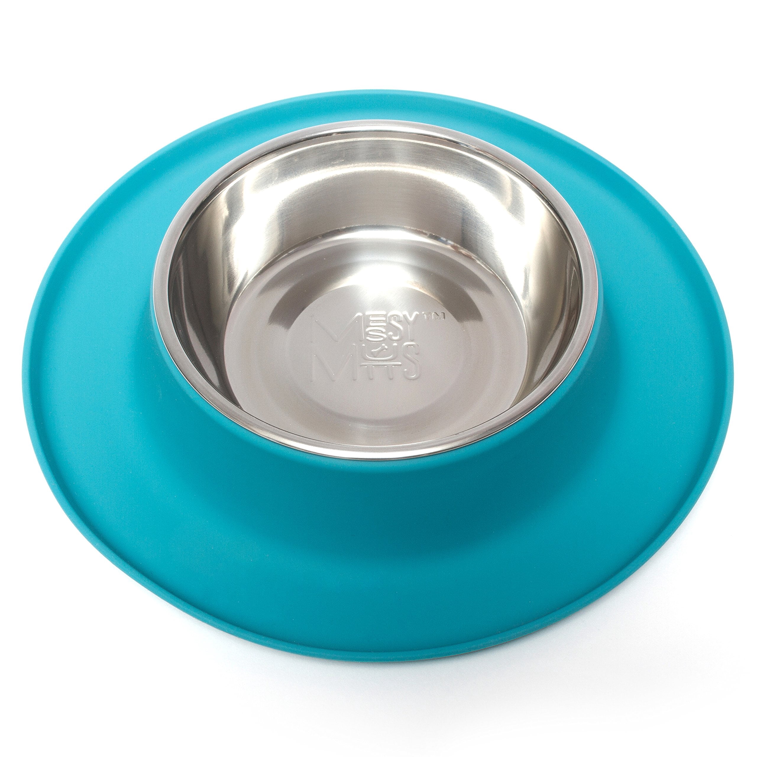 Messy Mutts Single Silicone Feeder with Stainless Bowl | Non-Skid Food Dishes for Dogs | Sizes Available for All Pets | Dog Food Bowls | Medium, 1.5 Cups | Blue