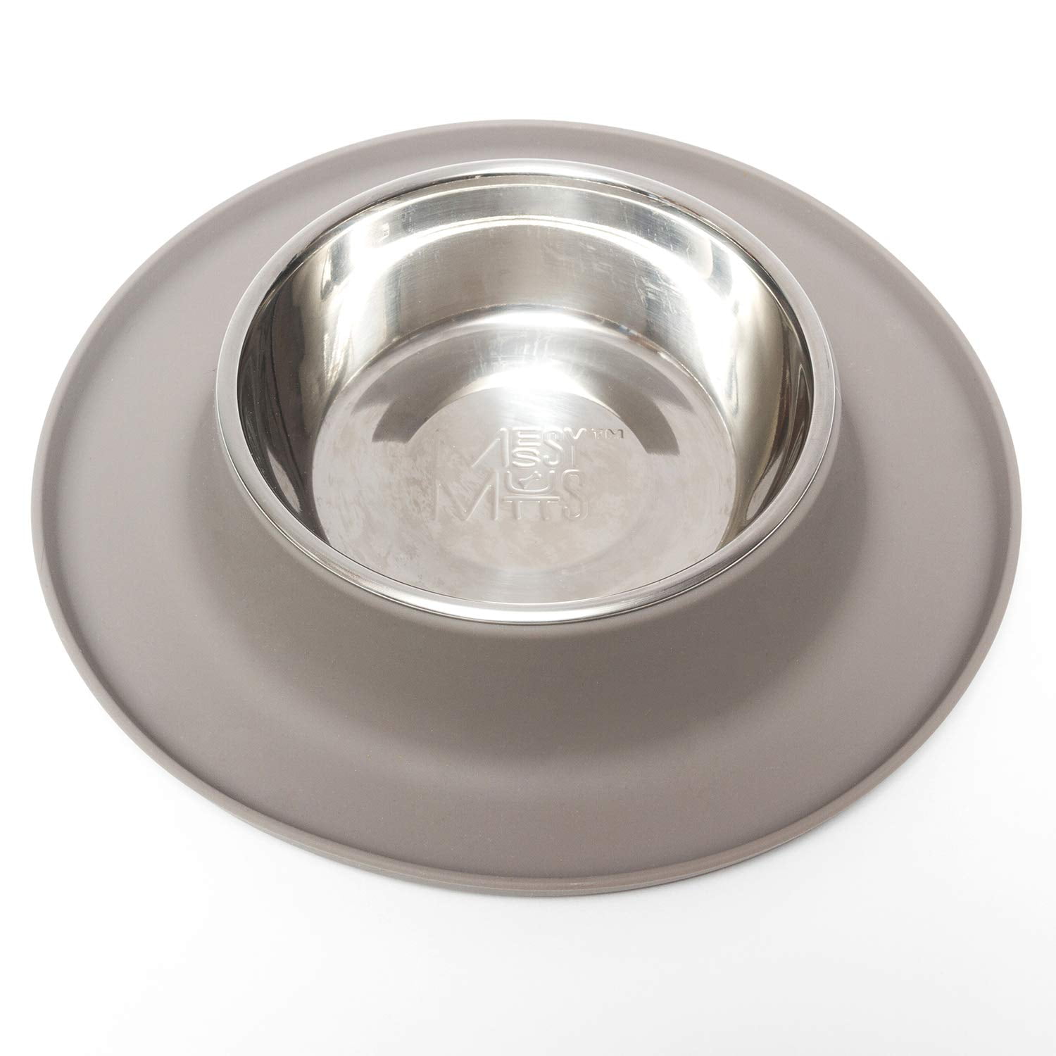 Messy Mutts Single Silicone Feeder with Stainless Bowl | Non-Skid Food Dishes for Dogs | Sizes Available for All Pets | Dog Food Bowls | Medium, 1.5 Cups | Grey
