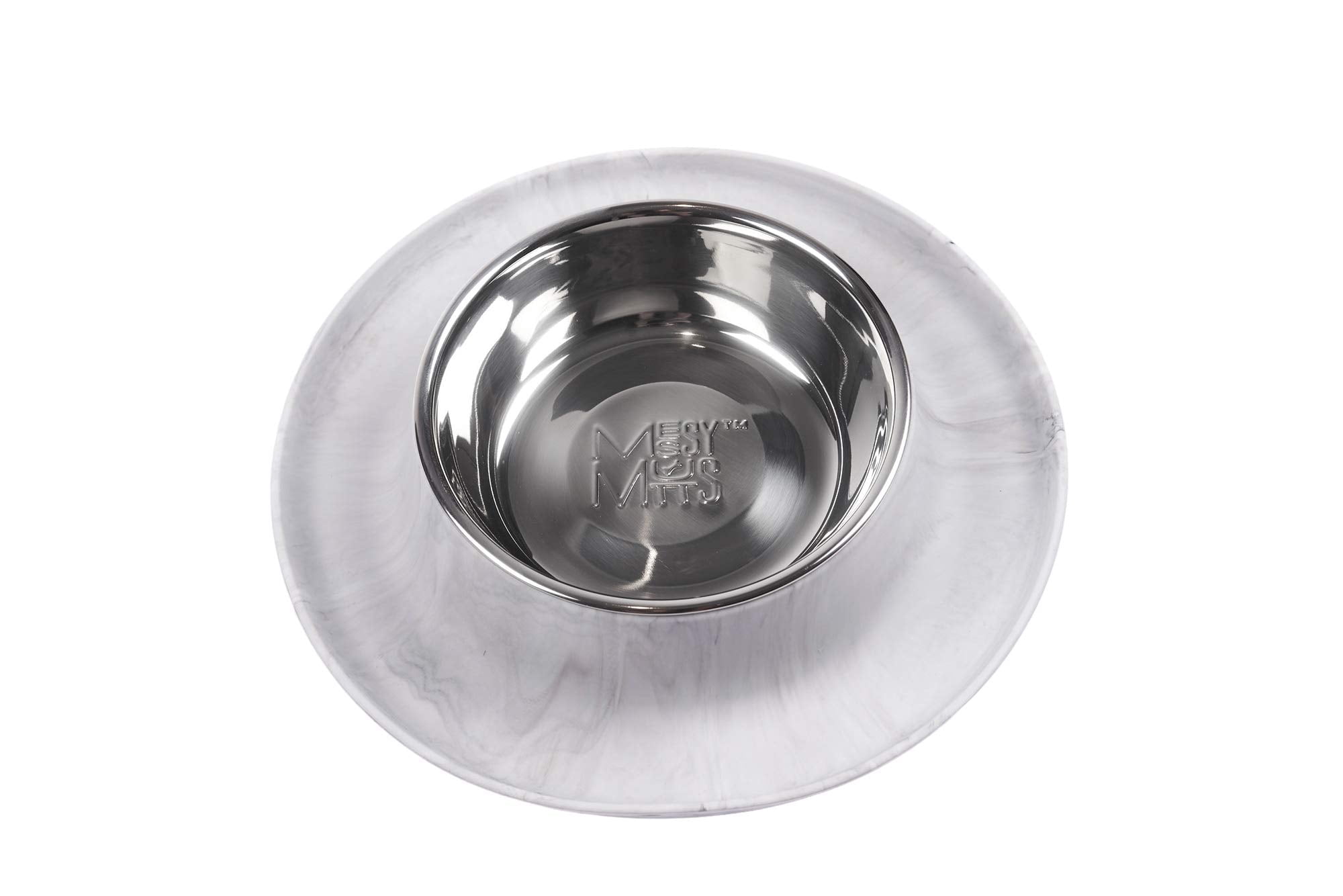 Messy Mutts Single Silicone Feeder with Stainless Bowl | Non-Skid Food Dishes for Dogs | Sizes Available for All Pets | Dog Food Bowls | Medium, 1.5 Cups | Marble