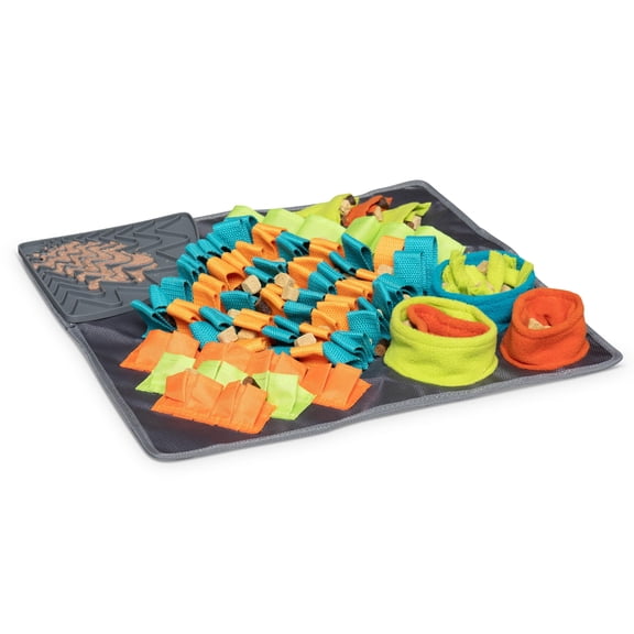 Messy Mutts Square 16 x 16 Forage Mat and Lick Mat with Non Slip Suction Cups | Stimulating Sniffing Interactive Puzzle for Dogs | Silicone Triangle Licking Mat