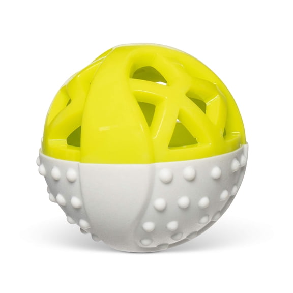 Messy Mutts Totally Pooched Catch n' Squeak Ball | 3.5” Foam Rubber Puzzle Toy for Dogs | 2-in-1 Durable Interactive Toy and Tooth Cleaner | Grey/Green