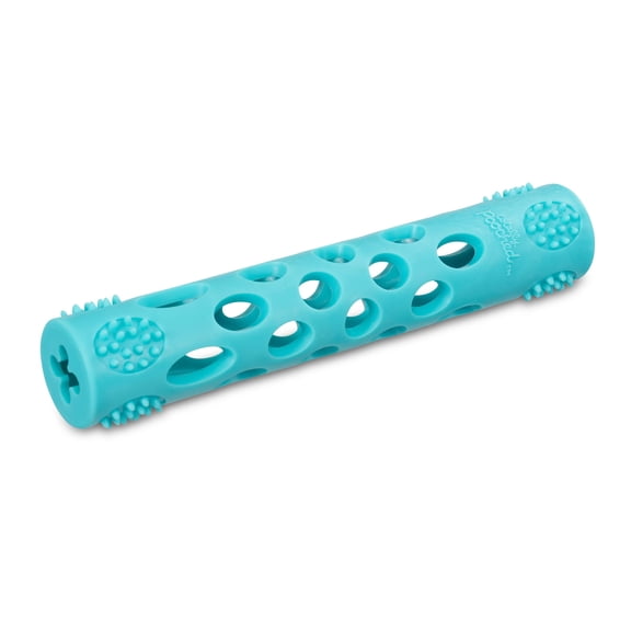 Messy Mutts Totally Pooched Huff'n Puff Stick | 10” x 2” TPR Puzzle Stick for Dogs | 2-in-1 Durable Interactive Toy and Tooth Cleaner | Teal
