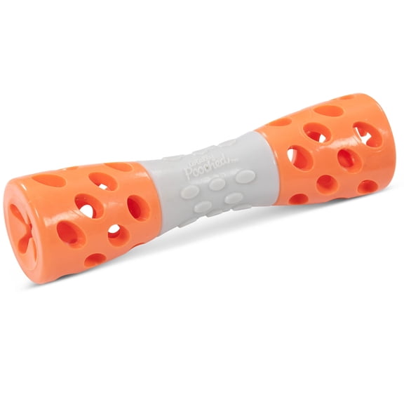 Messy Mutts Totally Pooched Toss 'n Stuff Hourglass | Interactive Treat and Squeak Toy for Dogs | Durable 7” TPR Dog Toy | Orange