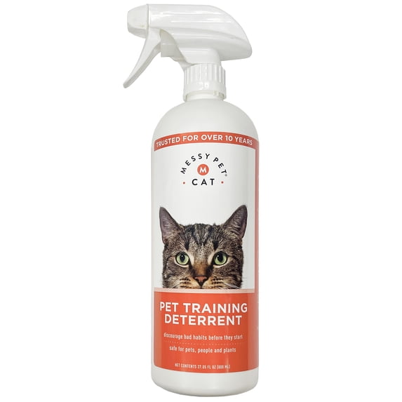 (4 pack) Messy Pet Training Deterrent Spray Helps Stop Scratching, Other Bad Cat Behaviors: Peeing, Marking - 27 oz