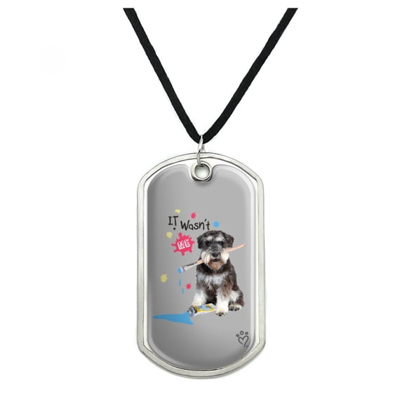 Messy Puppy Dog with Paintbrush Military Dog Tag Pendant Necklace with Cord