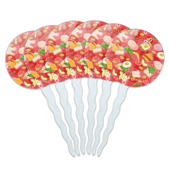 Messy Sandwich Pattern Bread Cheese Bacon Lettuce Egg Food Cupcake Picks Toppers Decoration Set of 6