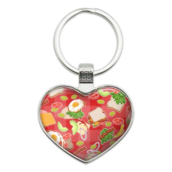 Messy Sandwich Pattern Bread Cheese Bacon Lettuce Egg Food Keychain Heart Love Metal Key Chain Ring